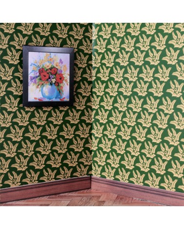 6. Gold Leaves on Dark Green Wallpaper