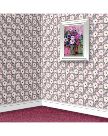 137. Vintage Pink Rose On Grey Wallpaper