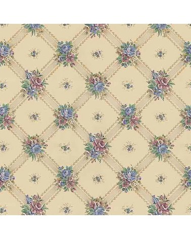 143. Vintage Lattice Floral Beige Wallpaper